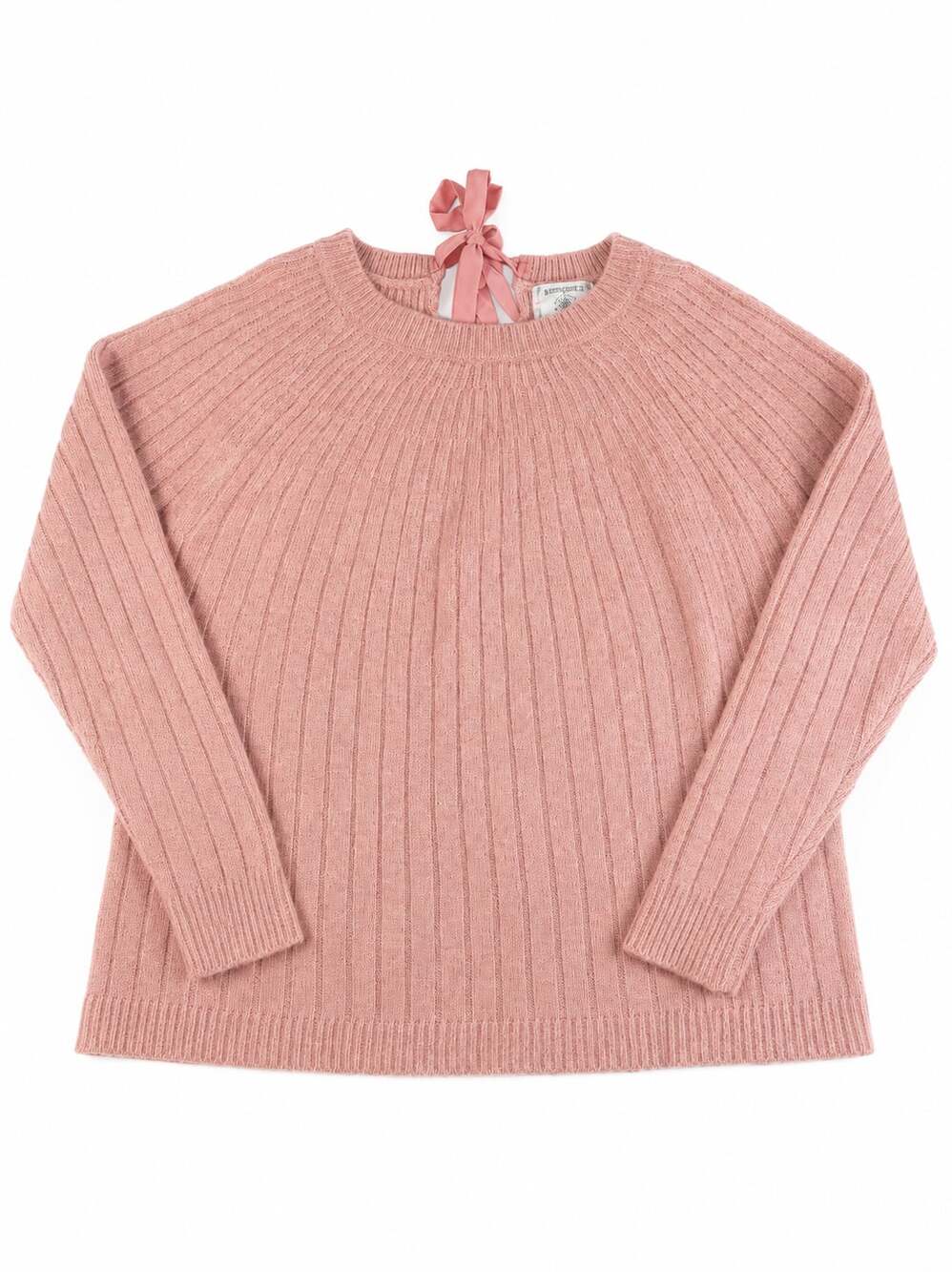 Pink Knit Sweater with Back Bow Detail Size S